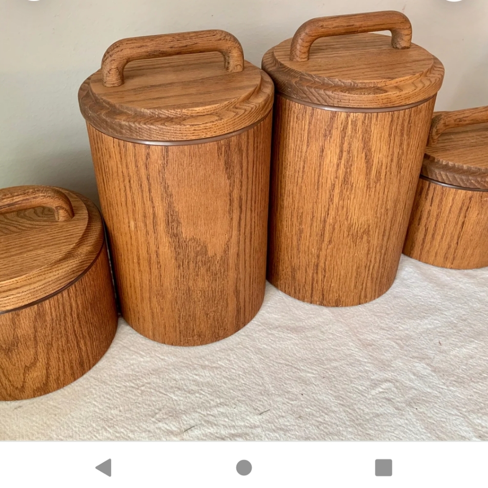 Set of 4 Four Cornwall Industries Wood Veneer Canisters Mid Century Style